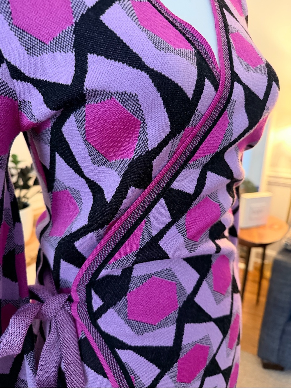Diane Von Furstenberg Purple and Pink Geometric Wrap Dress Sz S - Picture 4 of 8